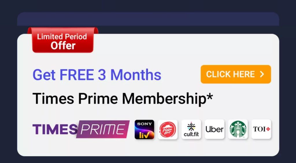 TimesPrime Membership Free With Flipkart Axis Bank Credit Card