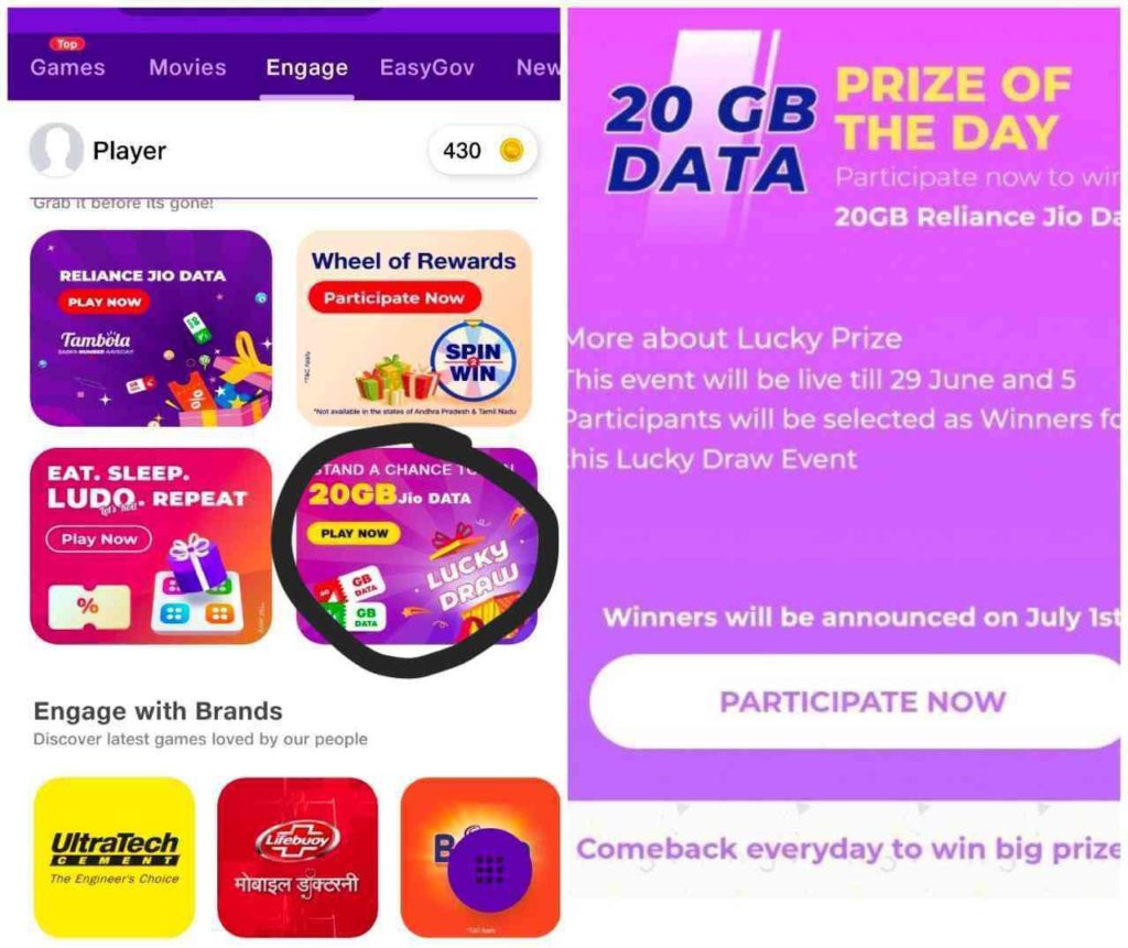 Earn 20 GB Free Jio Data | Jio Lucky Draw