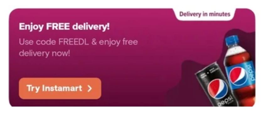 Instamart New Free delivery Code - FREEDL