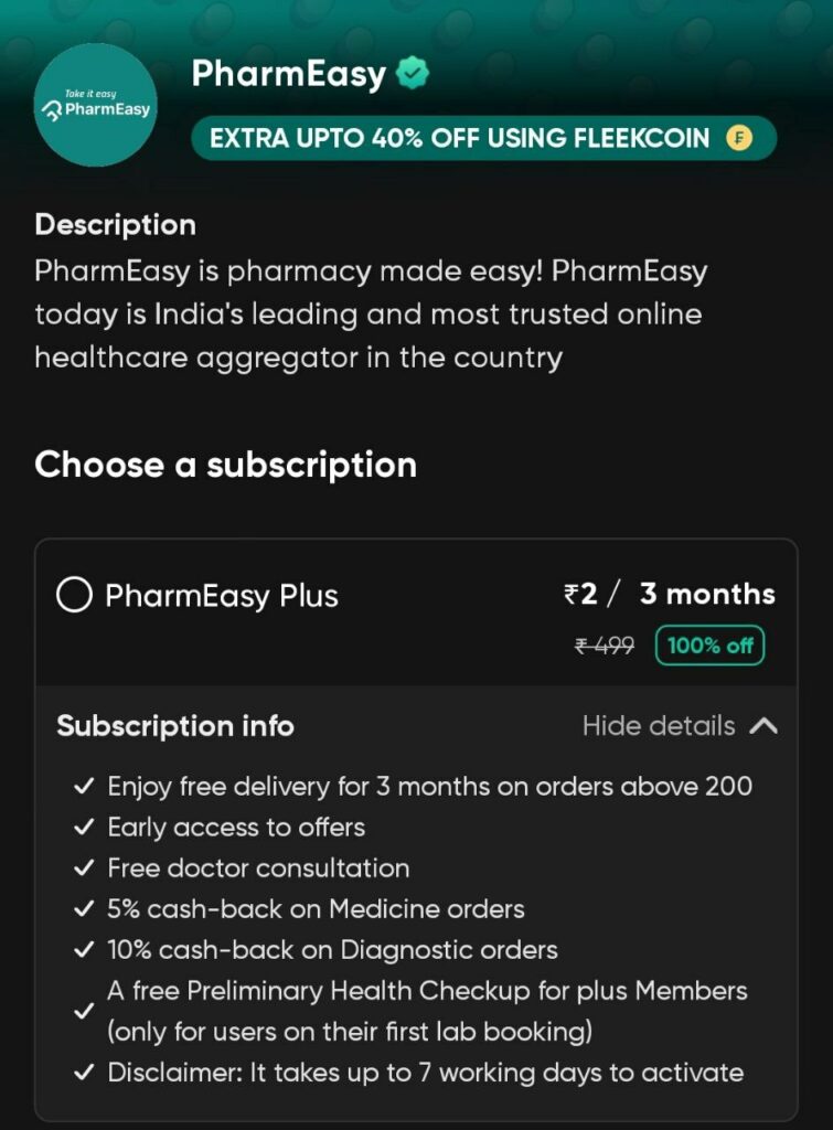 PharmEasy Plus Subscription 3 Months Free in Just ₹2 