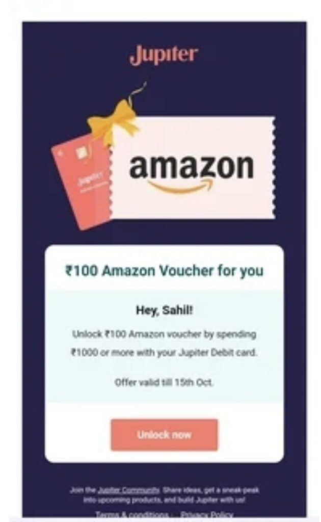 Jupiter ₹100 Free Amazon Gift Card