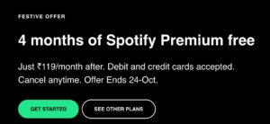 Spotify India 4 month membership for Free