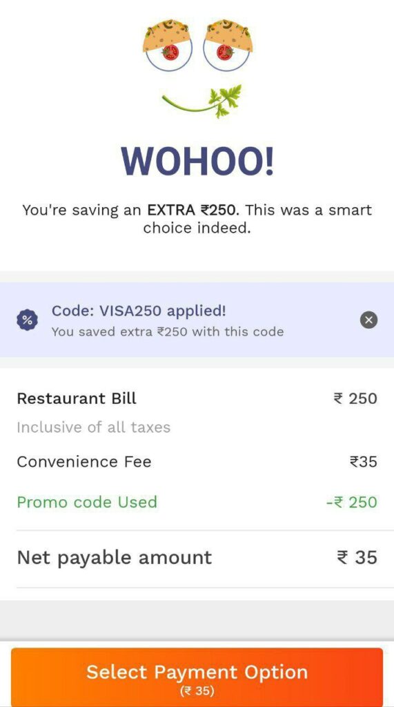 Eazydiner loot - get flat ₹250 off with VISA cards