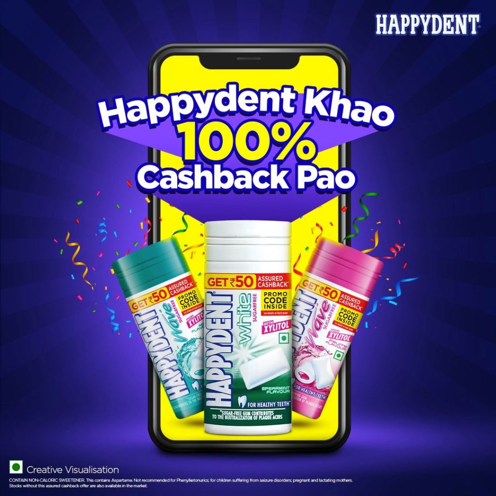Get Free ₹50 In Bank / UPI Cashback With Happydent ₹50 Pack