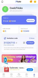 Pluto App Refer Earn Free PayTM Cash