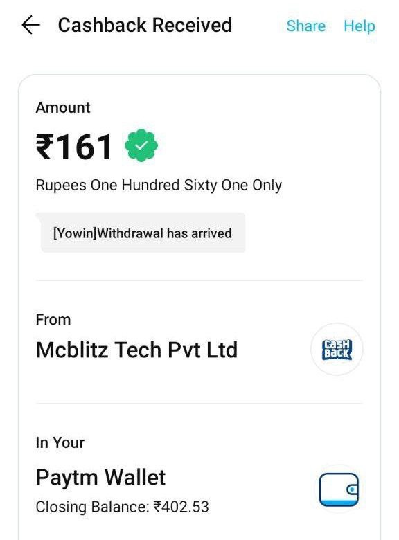 Yowin App Refer Earn Free PayTM Cash