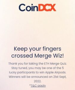 CoinDCX Learn & Earn ETH Merge Quiz Answers