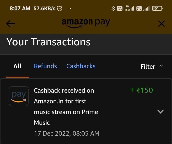 How To Free Rs.150 Amazon Pay Cashback For Listening Song