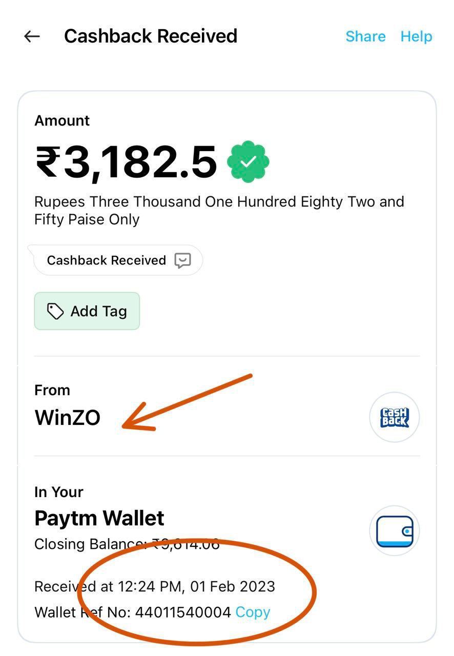 Winzo App earning Proof
