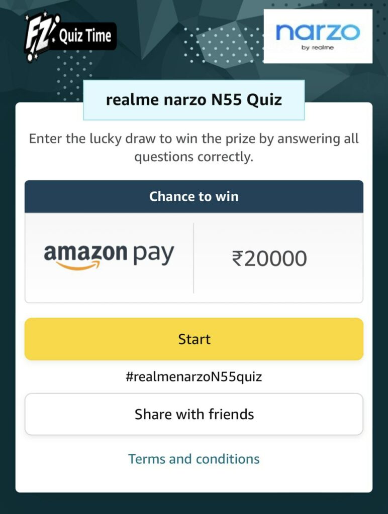 Amazon Realme narzo N55 Quiz Answers