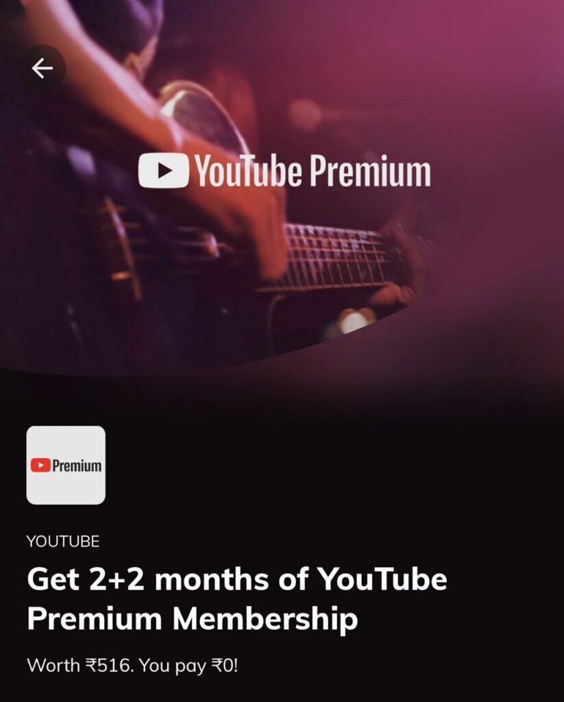 4 Months FREE Youtube premium with TimesPrime 