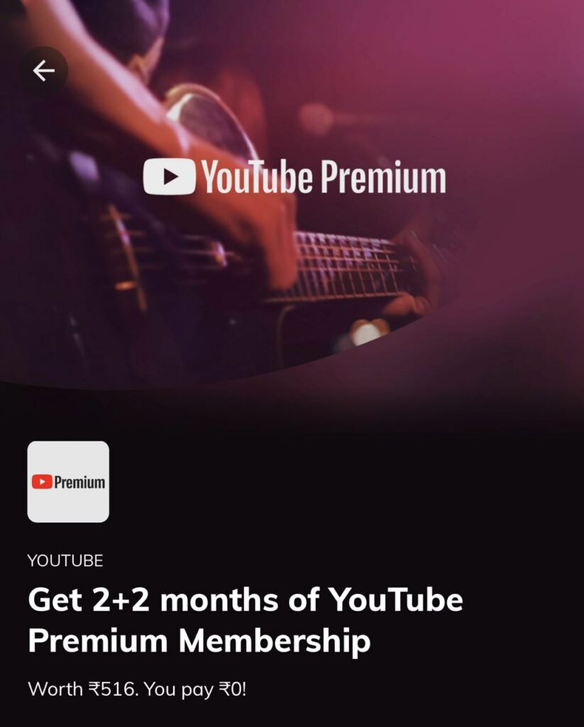 4 Months FREE Youtube premium with TimesPrime