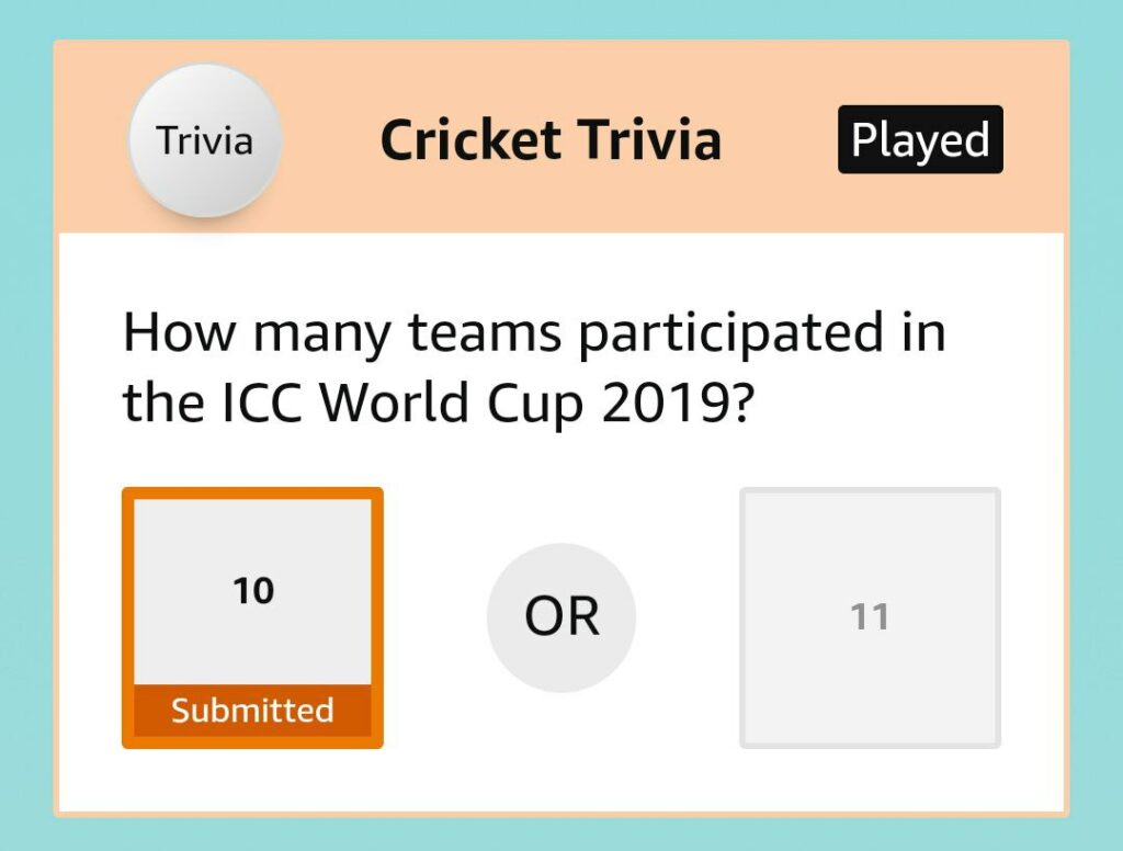 Amazon T20 Cricket Mania Guess & Win Answers