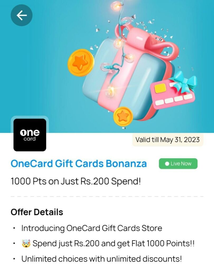 OneCard Gift Cards Bonanza : Earn ₹100