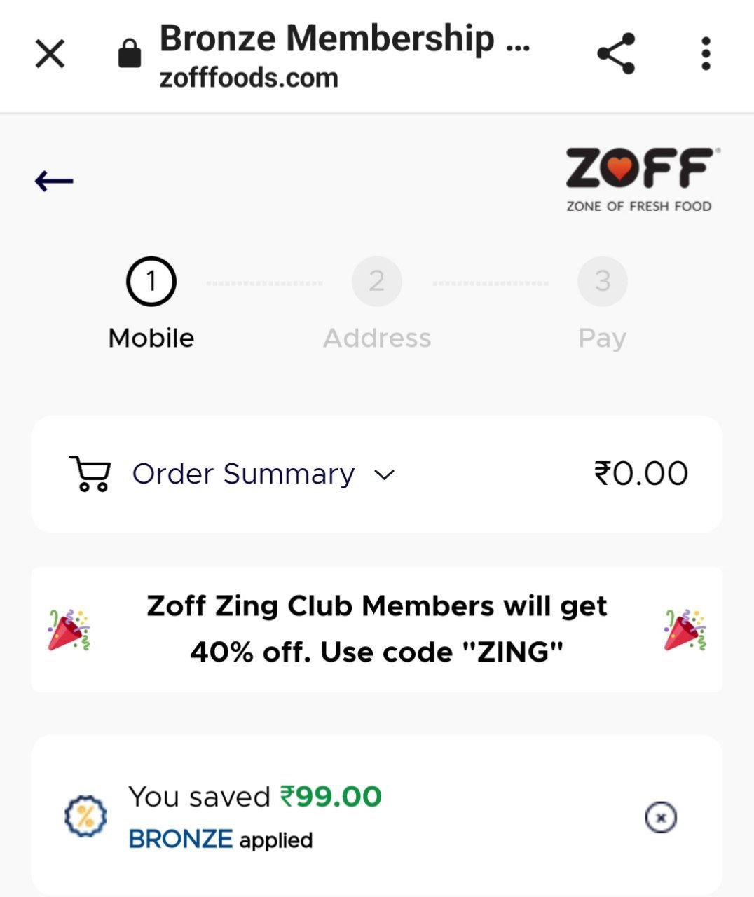 Zoff Bronze Membership Free