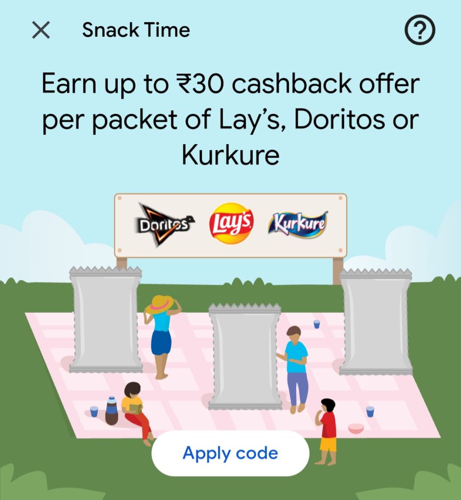 Googlepay Kurkure/lays/doritos Offer: Get Upto Rs.30 Cashback