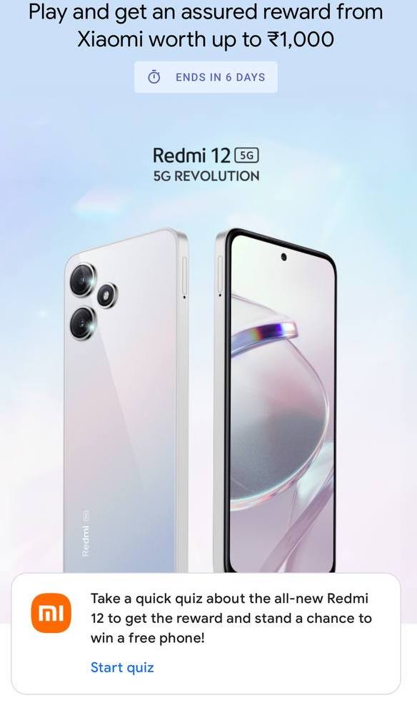 Google Pay Redmi 12 5G Quiz Answer Google Pay Redmi 12 5G Quiz Answer