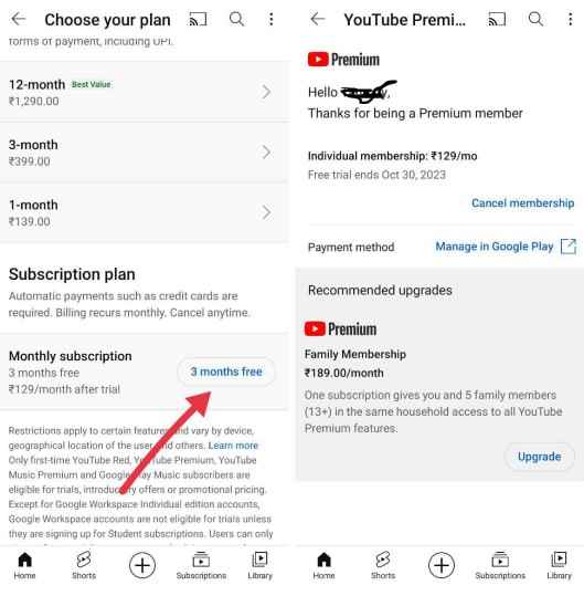 3 Months Free Youtube Premium membership