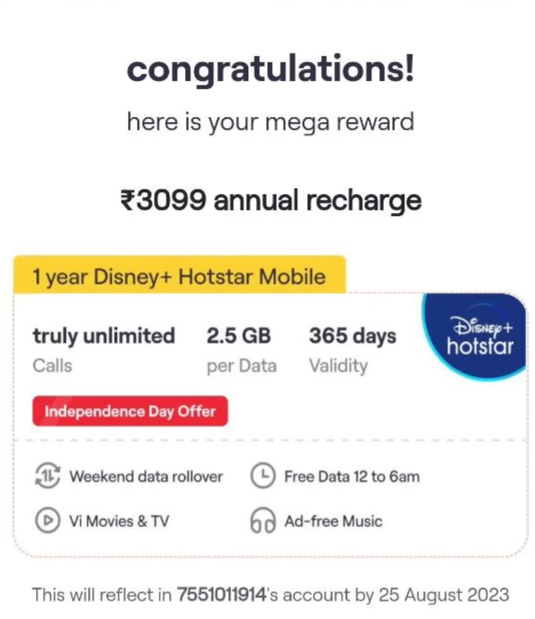 VI Big Freedom Sale Free Recharge Offer
