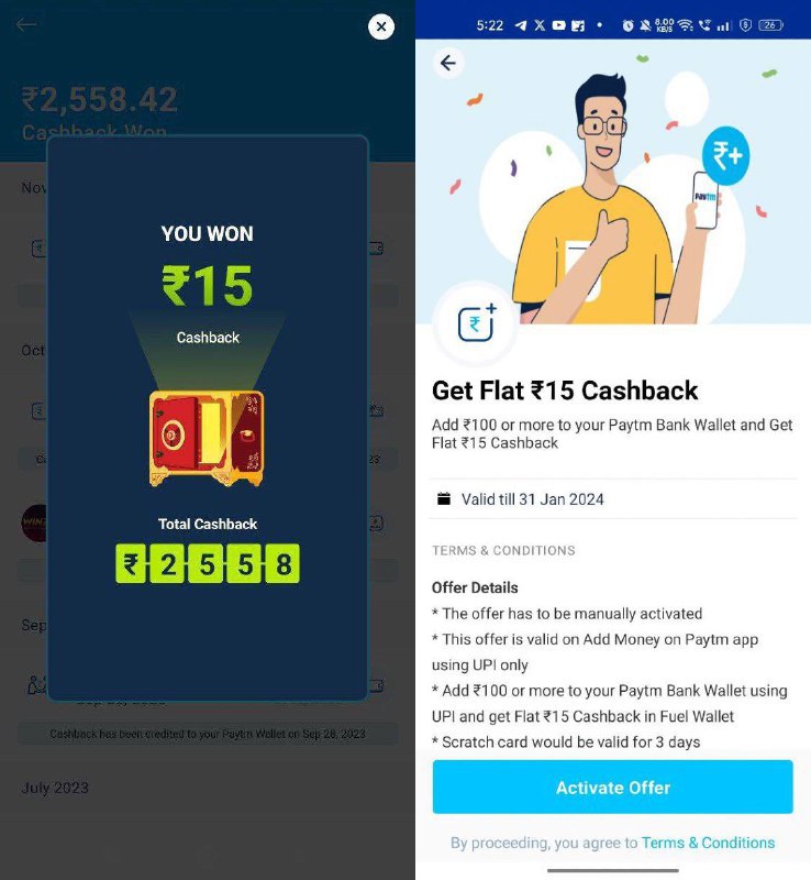 Paytm Add money flat ₹15 cashback Offer for All Users