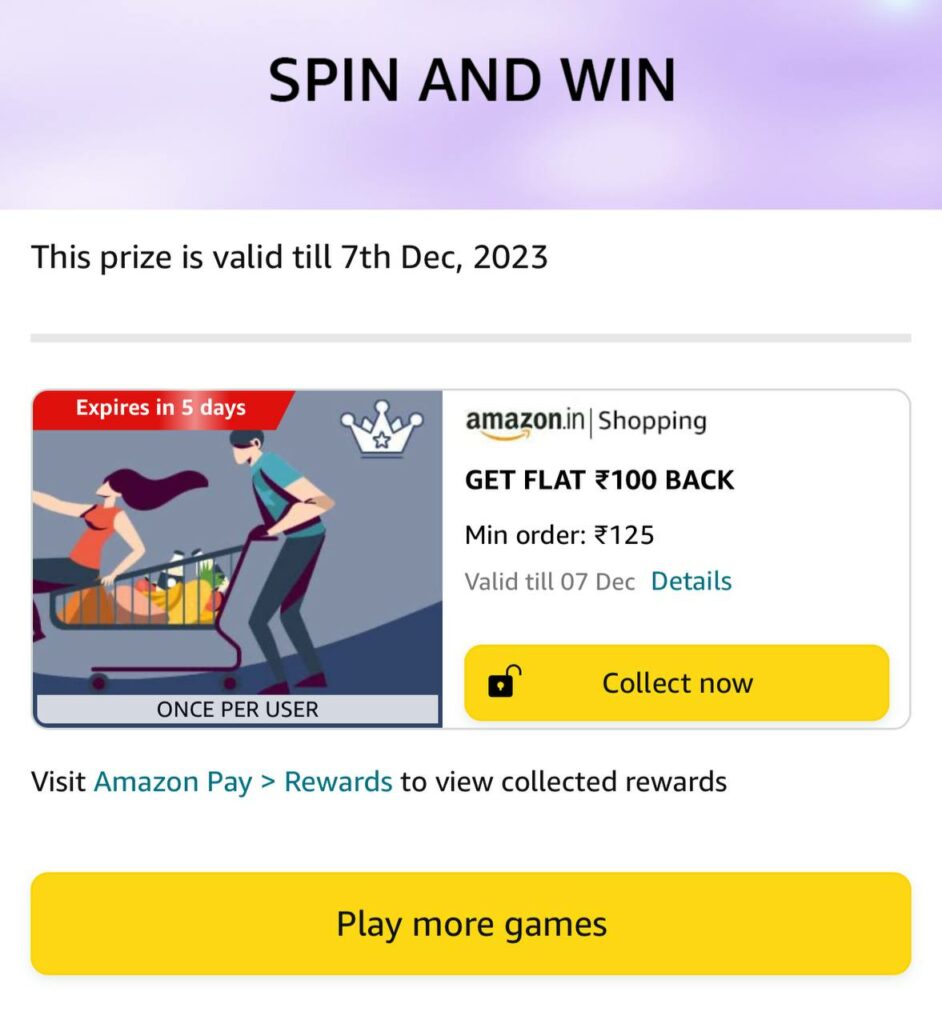 Amazon Spin & Win Shopping Cashback 