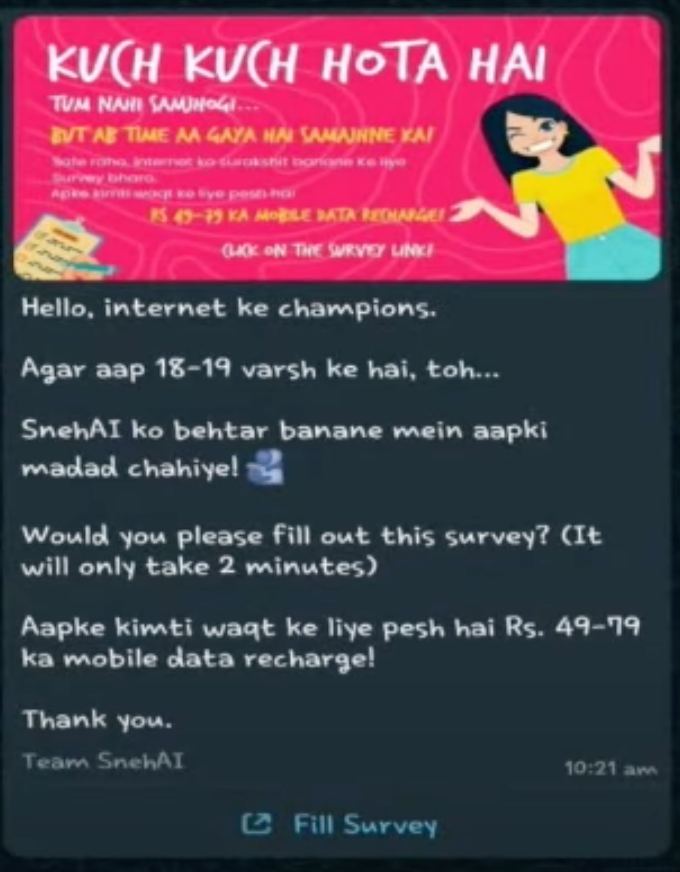 Claim FREE ₹79 Recharge From SnehAi Chatbot Survey