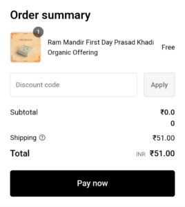 Khadi Organic Ram Mandir First Day Prasad Free