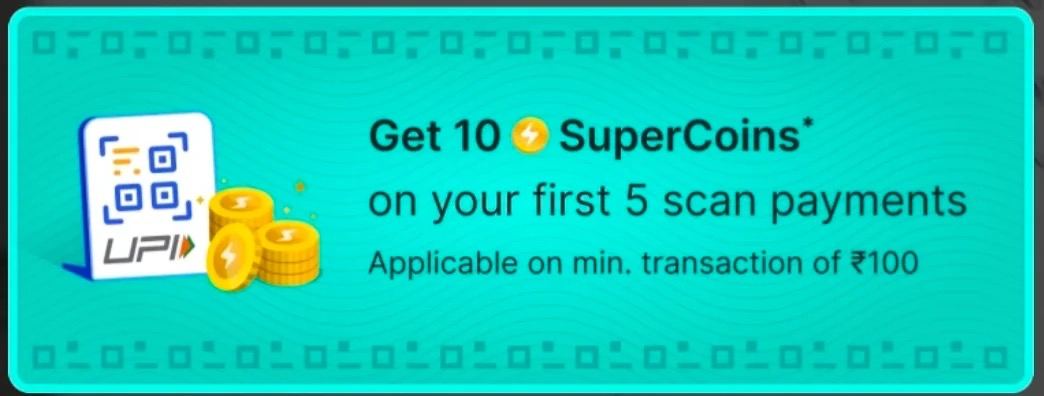 Flipkart UPI offer : Scan & Pay Flat 50 Supercoins on 5 Txns