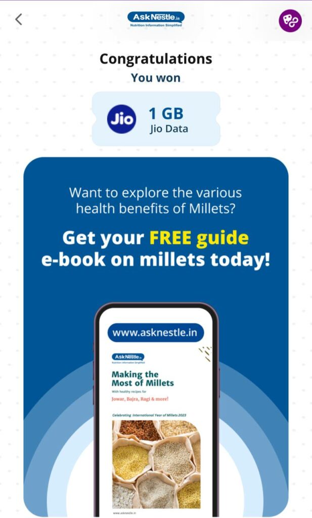 Instant 1GB free Jio Data from MyJio AskNestle Offer