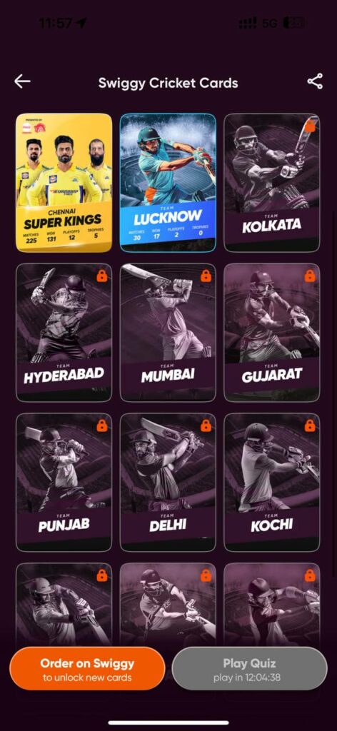 Swiggy Cricket Cards: Collect Cards & Win free Swiggy Coupons & More