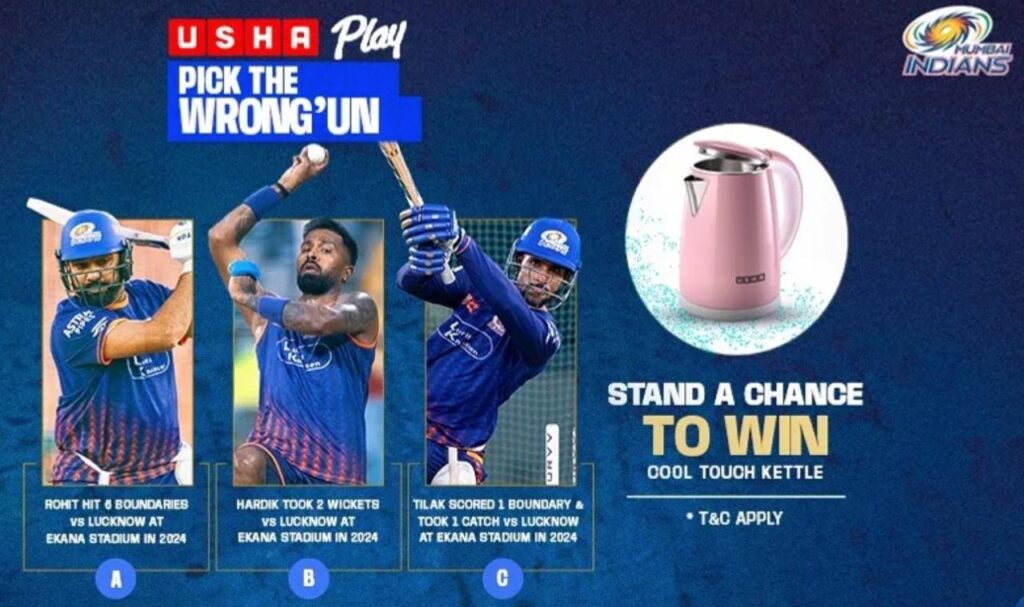 Mumbai Indians USHA contest : Answer & win FREE USHA Products