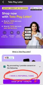 Tata Pay Later Referral Code