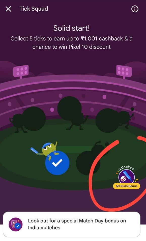 Google Pay Tick squad game offer
