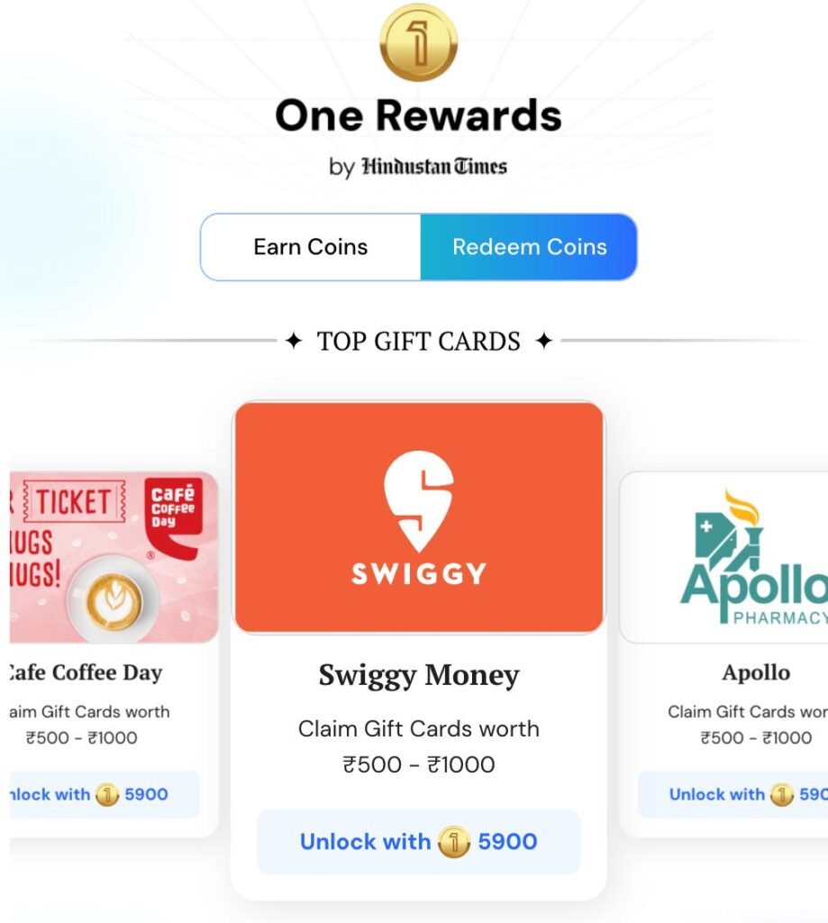 Hindustan Times One Reward Offer : Earn Points & Redeem Swiggy, Zomato, Ajio Vouchers
