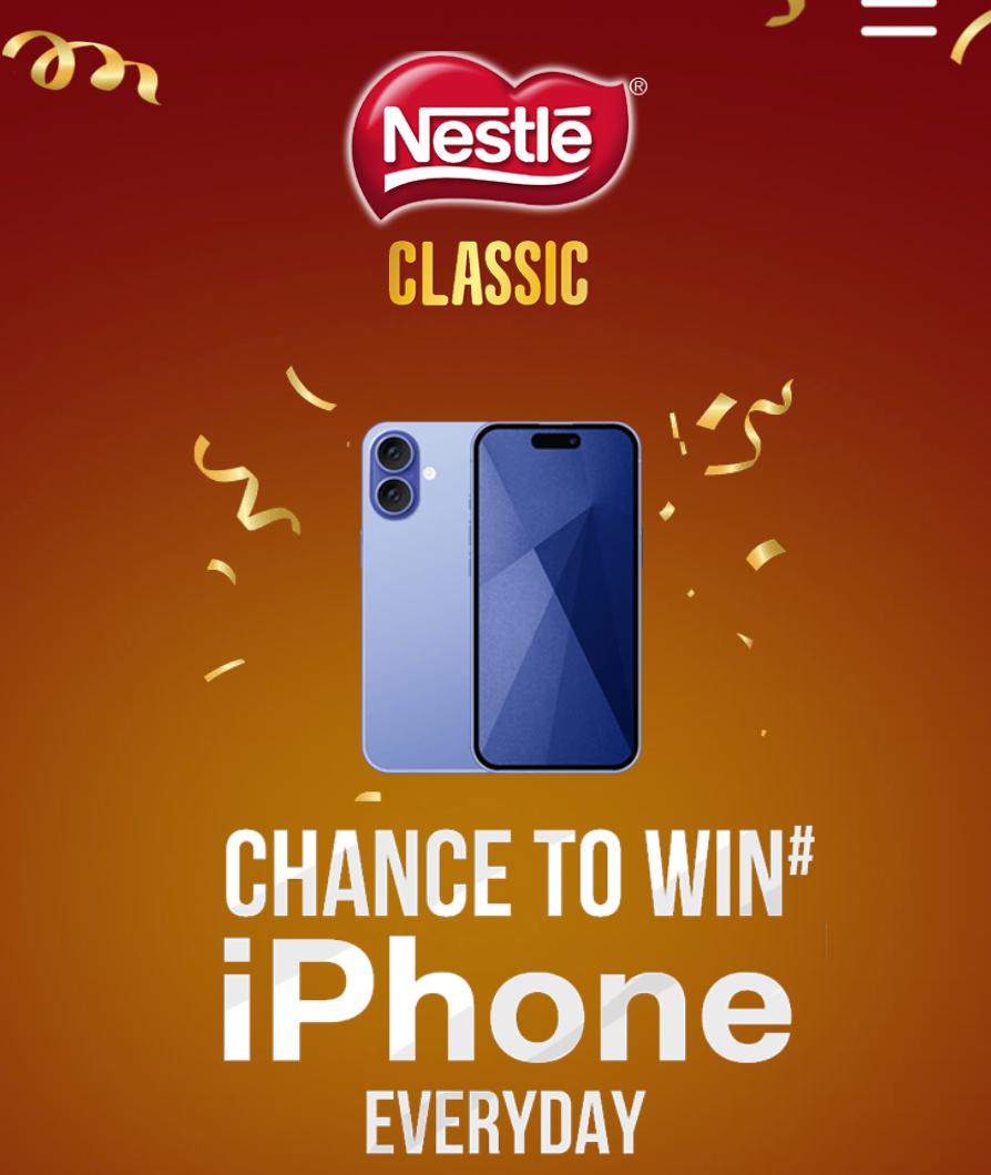 Nestle Classic LOT code Contest : Win 41 iPhone 16 Phones